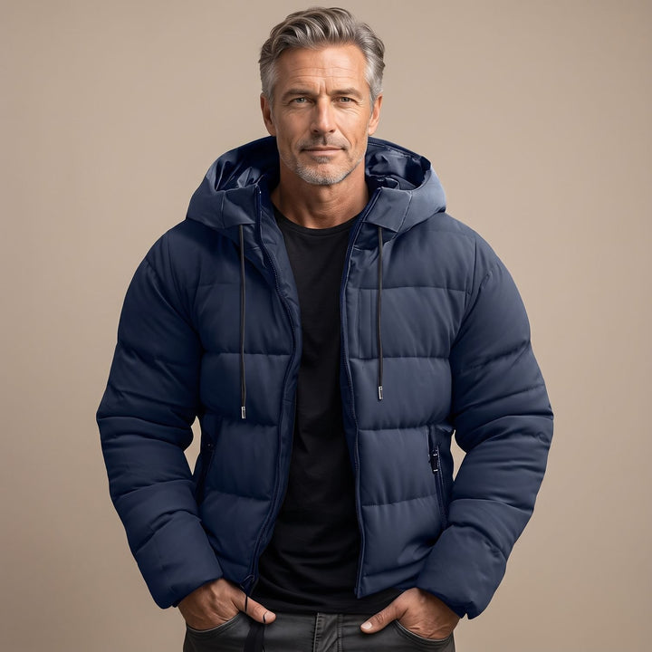 Herren Steppjacke Wasserdichte Winterjacke mit Kapuze - Blau
