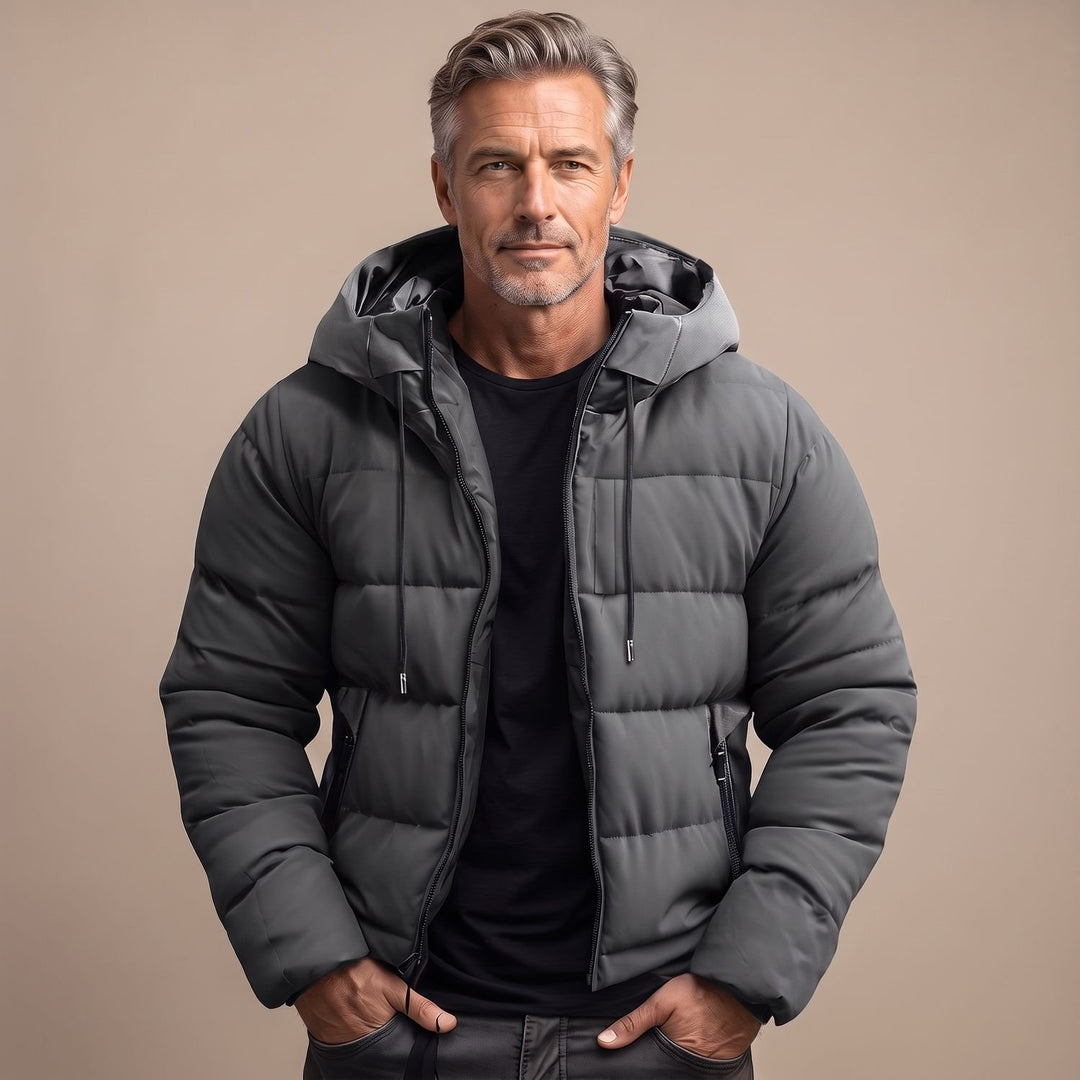 Herren Steppjacke Wasserdichte Winterjacke mit Kapuze - Grau