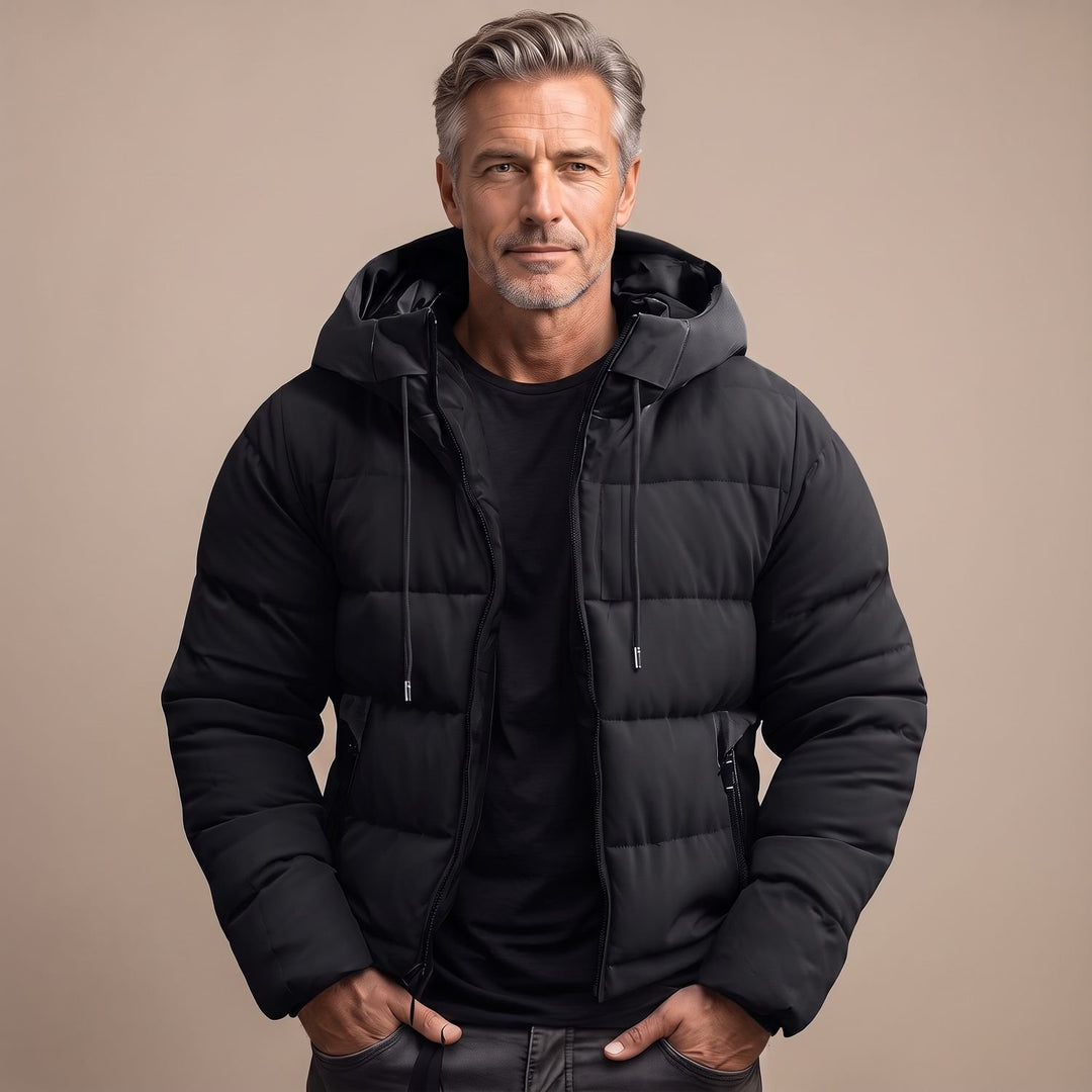 Herren Steppjacke Wasserdichte Winterjacke mit Kapuze - Schwarz