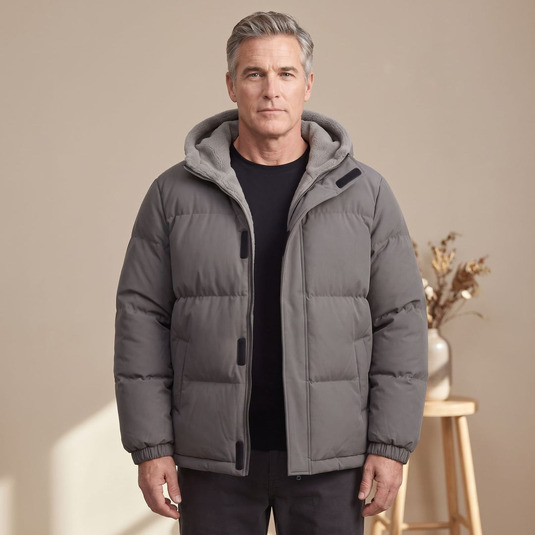 Herren Steppjacke Winter Pufferjacke mit Fleece-Kapuze