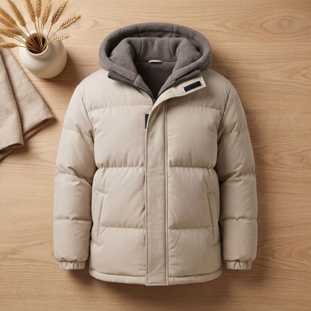 Herren Steppjacke Winter Pufferjacke mit Fleece-Kapuze - Weiß
