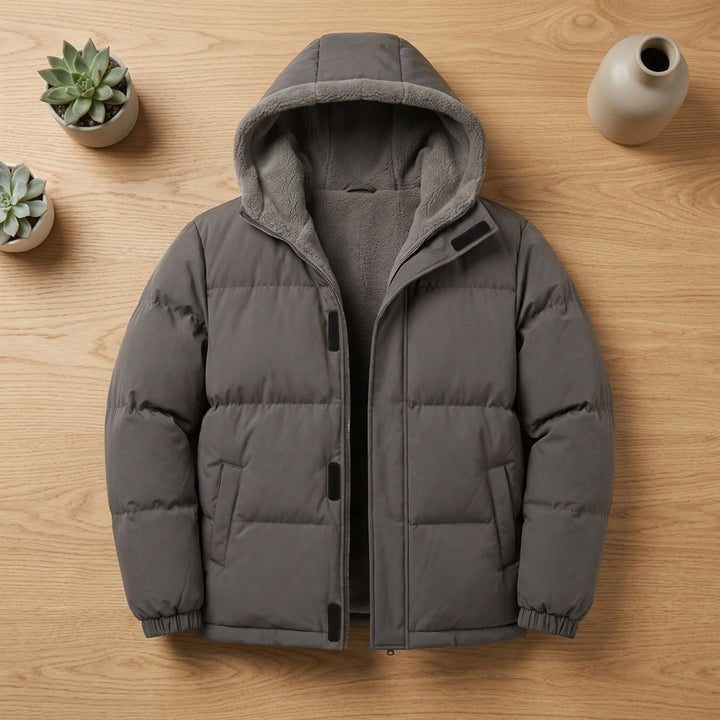 Herren Steppjacke Winter Pufferjacke mit Fleece-Kapuze - Dunkelgrau