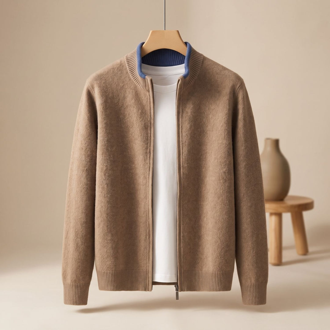 Herren Strick Cardigan mit Reißverschluss Stehkragen Weicher Herrn Strickjacke