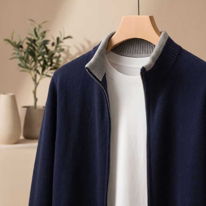 Herren Strick Cardigan mit Reißverschluss Stehkragen Weicher Herrn Strickjacke