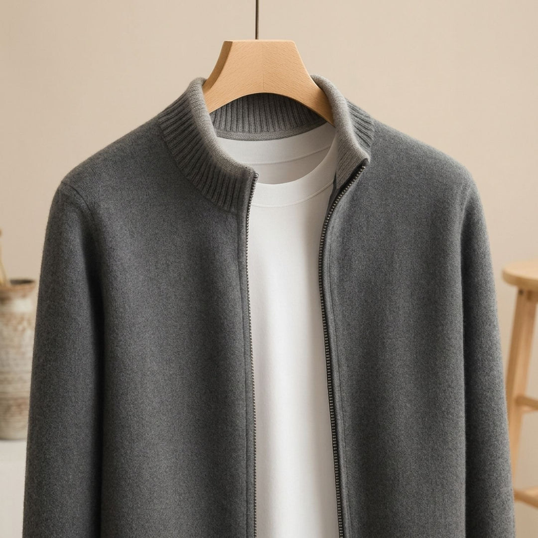 Herren Strick Cardigan mit Reißverschluss Stehkragen Weicher Herrn Strickjacke