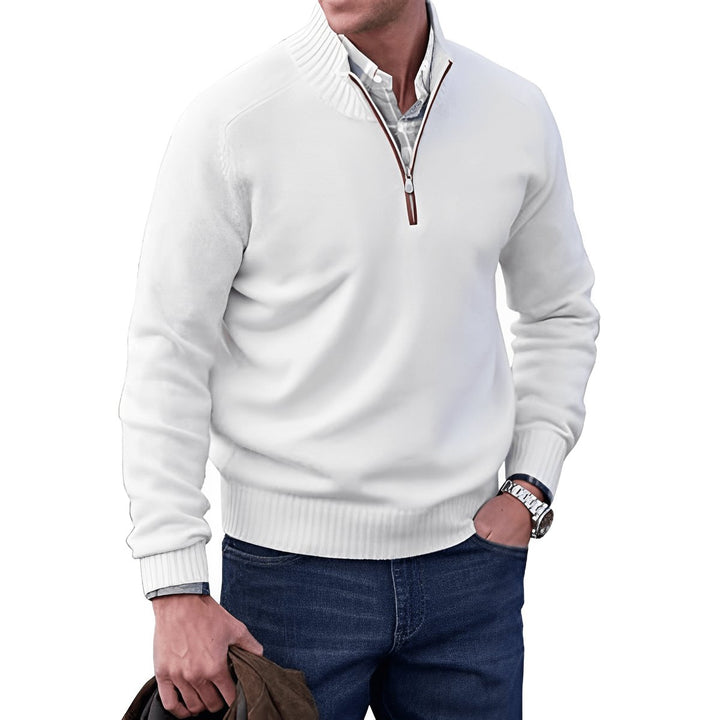 Herren Strick-Sweater Regular-Fit Langarm Quarter-Zip Pullover - White