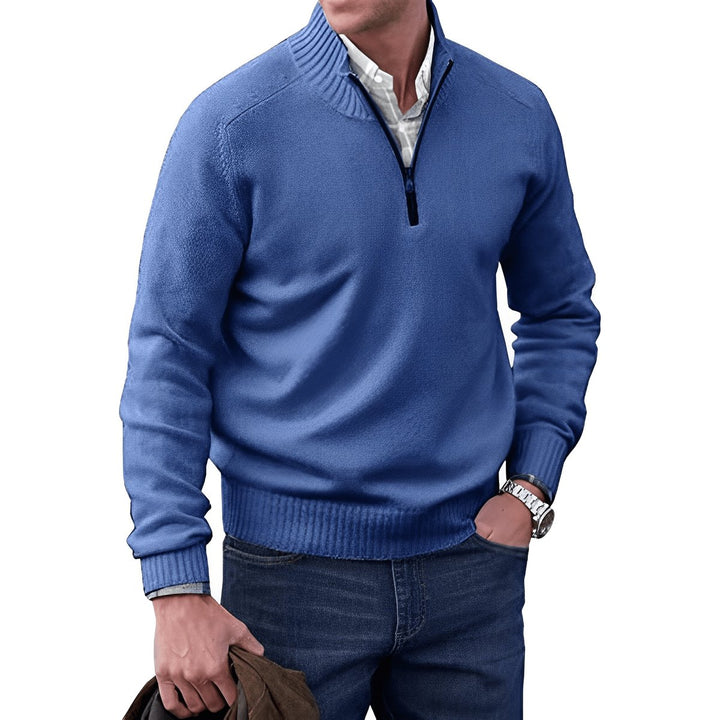 Herren Strick-Sweater Regular-Fit Langarm Quarter-Zip Pullover - Blue