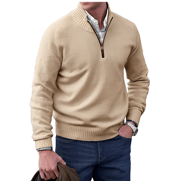 Herren Strick-Sweater Regular-Fit Langarm Quarter-Zip Pullover - Brown