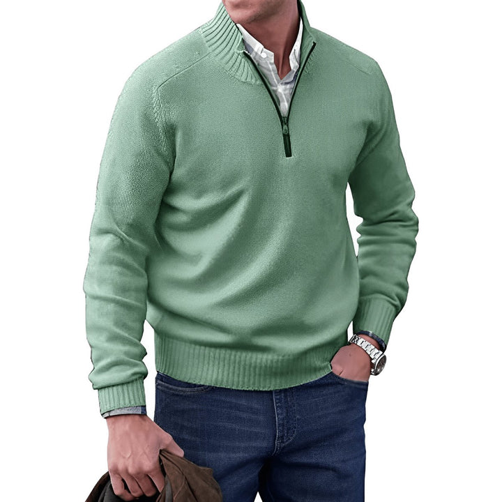 Herren Strick-Sweater Regular-Fit Langarm Quarter-Zip Pullover - Green