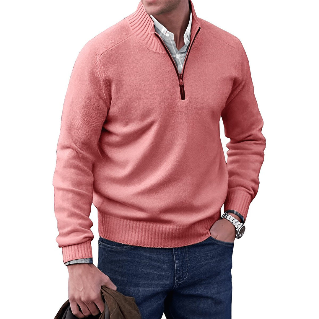 Herren Strick-Sweater Regular-Fit Langarm Quarter-Zip Pullover - Pink