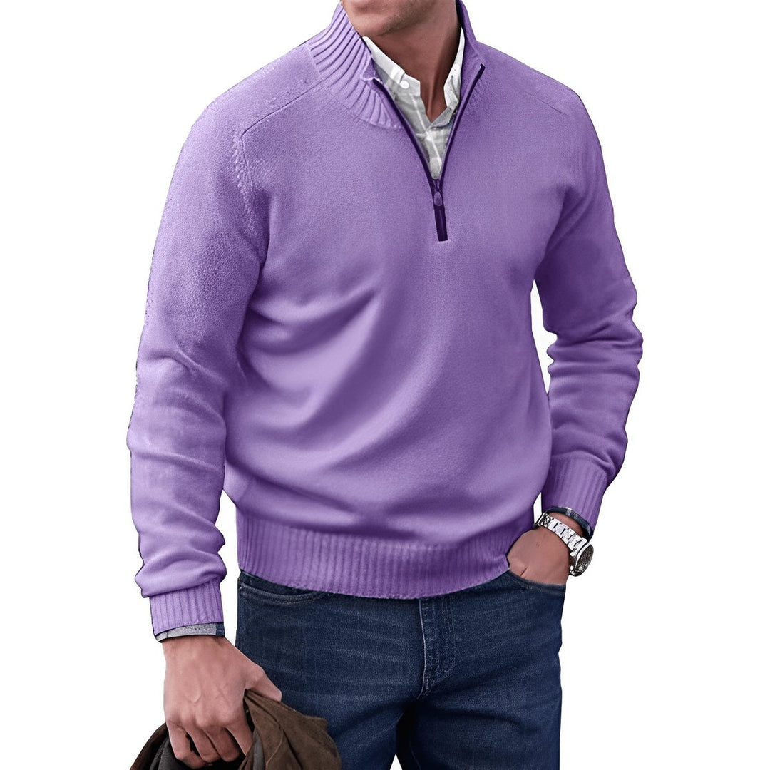 Herren Strick-Sweater Regular-Fit Langarm Quarter-Zip Pullover - Purple