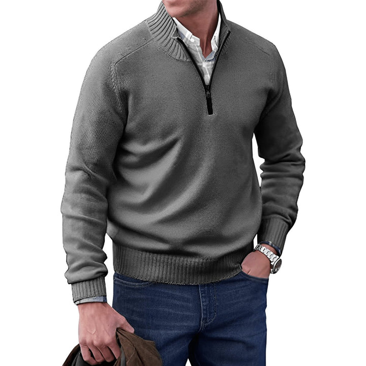 Herren Strick-Sweater Regular-Fit Langarm Quarter-Zip Pullover - Dark Grey