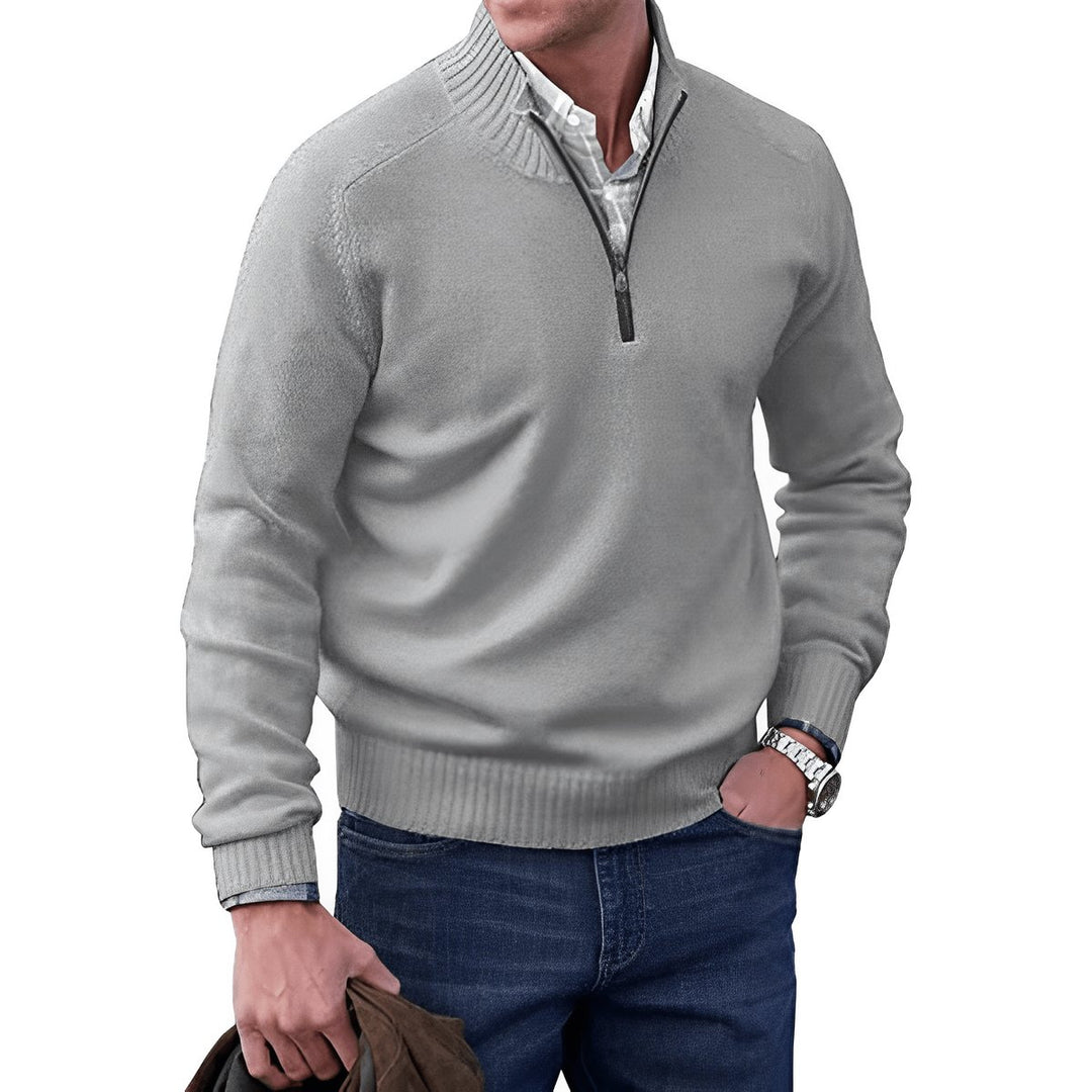 Herren Strick-Sweater Regular-Fit Langarm Quarter-Zip Pullover - Light Grey
