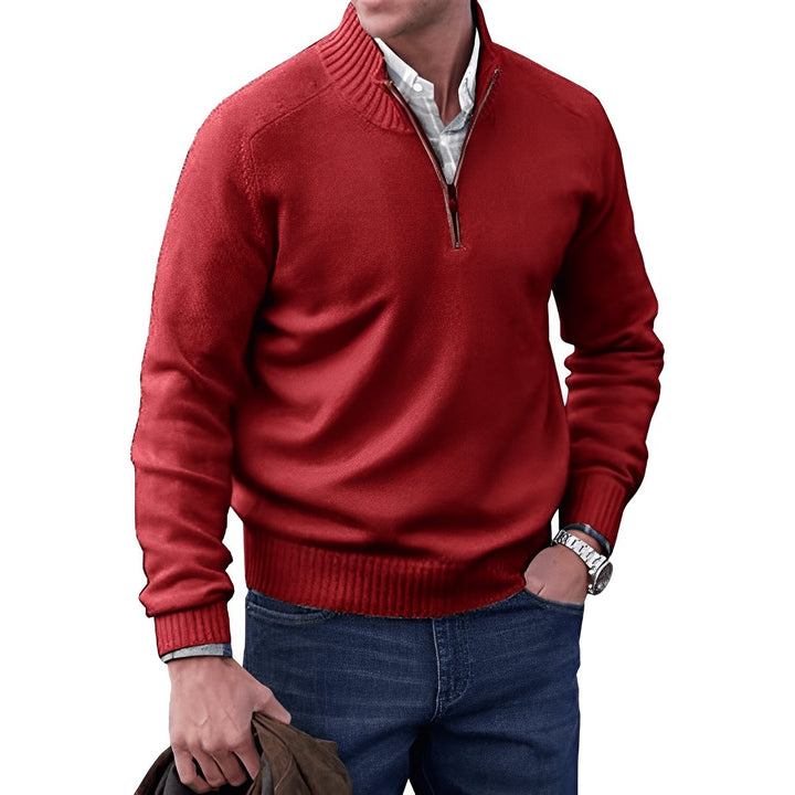 Herren Strick-Sweater Regular-Fit Langarm Quarter-Zip Pullover - Red
