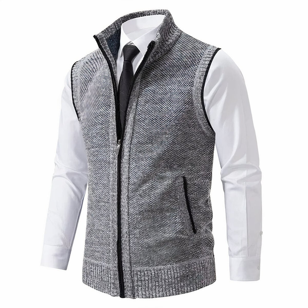 Herren Strickfleece-Cardigan ärmellos Reißverschluss - Hellgrau