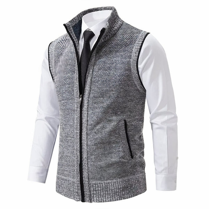 Herren Strickfleece-Cardigan ärmellos Reißverschluss - Hellgrau