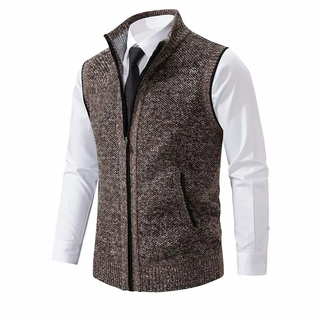 Herren Strickfleece-Cardigan ärmellos Reißverschluss - Braun