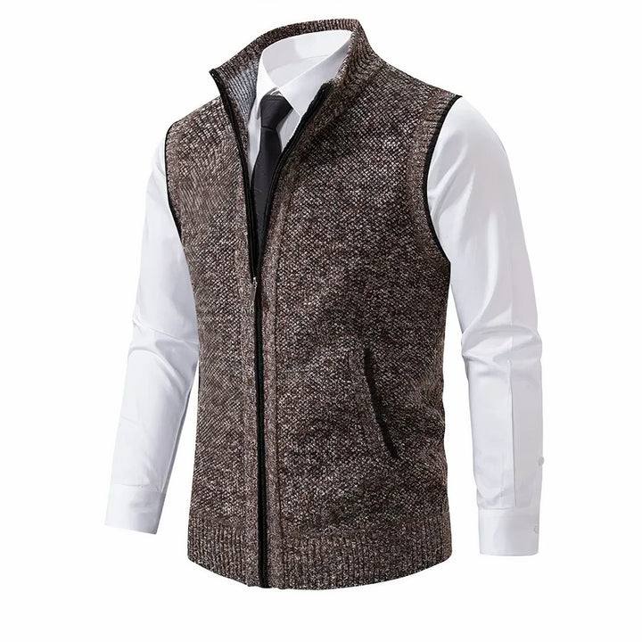 Herren Strickfleece-Cardigan ärmellos Reißverschluss - Braun