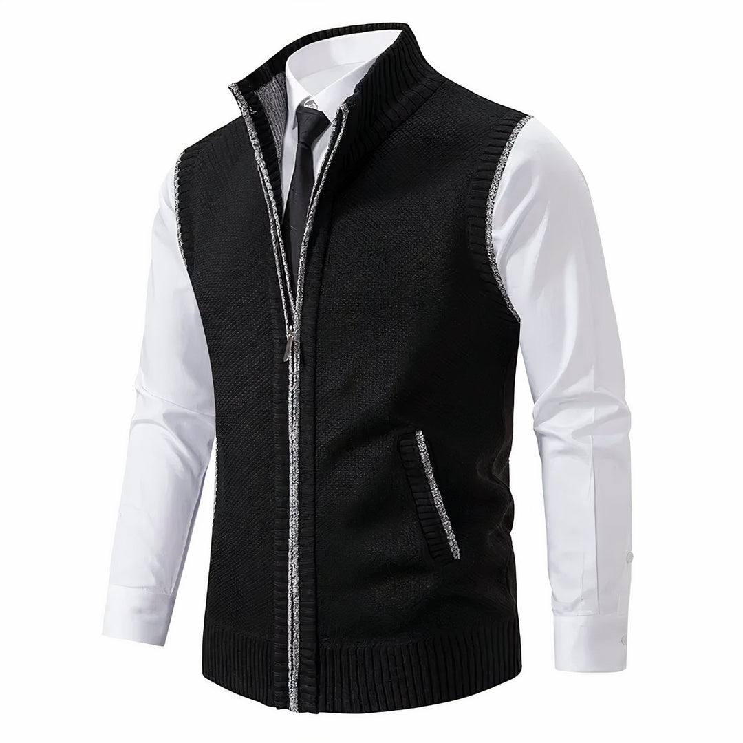 Herren Strickfleece-Cardigan ärmellos Reißverschluss - Schwarz