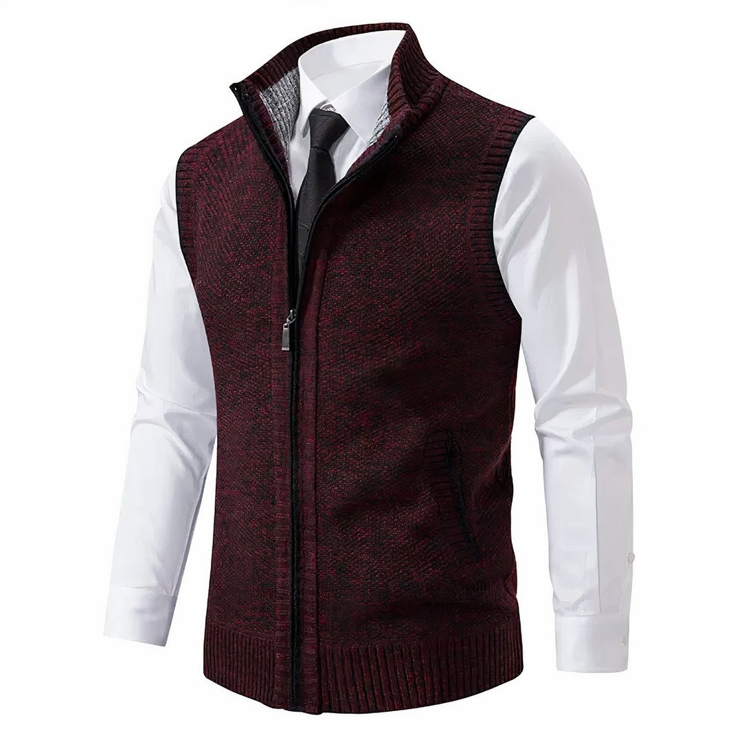 Herren Strickfleece-Cardigan ärmellos Reißverschluss - Rot