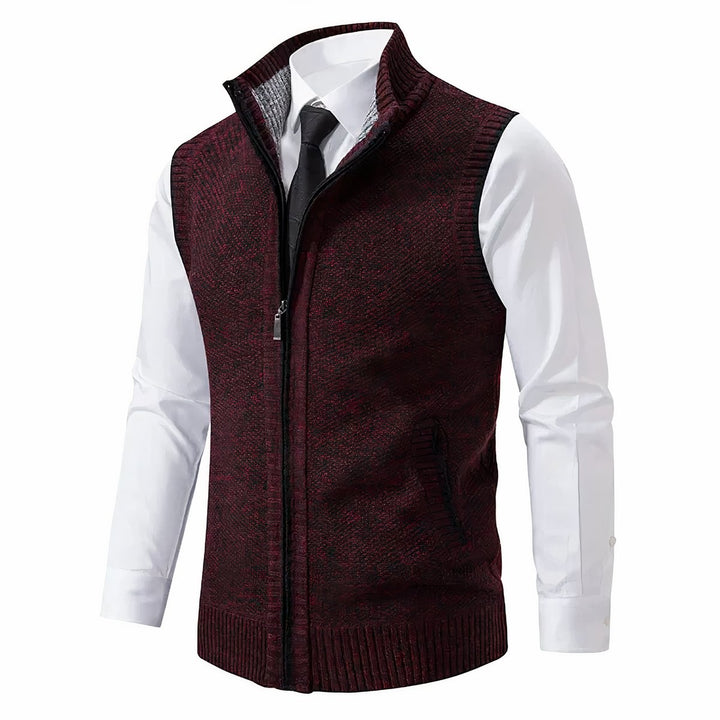 Herren Strickfleece-Cardigan ärmellos Reißverschluss - Rot