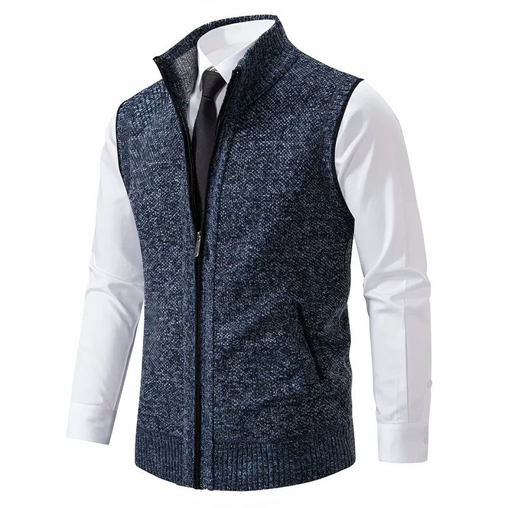 Herren Strickfleece-Cardigan ärmellos Reißverschluss - Blau