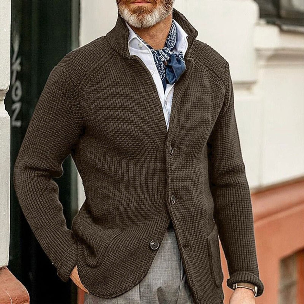 Herren Strickjacke Cardigan mit Knopfleiste in Waffeloptik - Kaffee