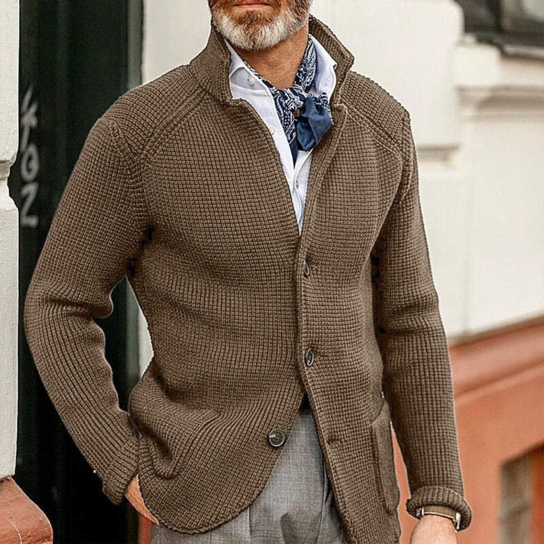 Herren Strickjacke Cardigan mit Knopfleiste in Waffeloptik - Braun