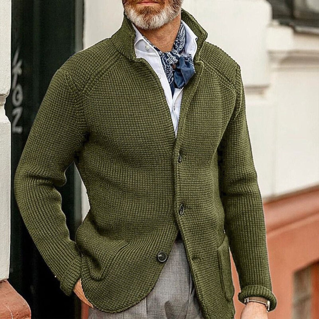 Herren Strickjacke Cardigan mit Knopfleiste in Waffeloptik - Grün