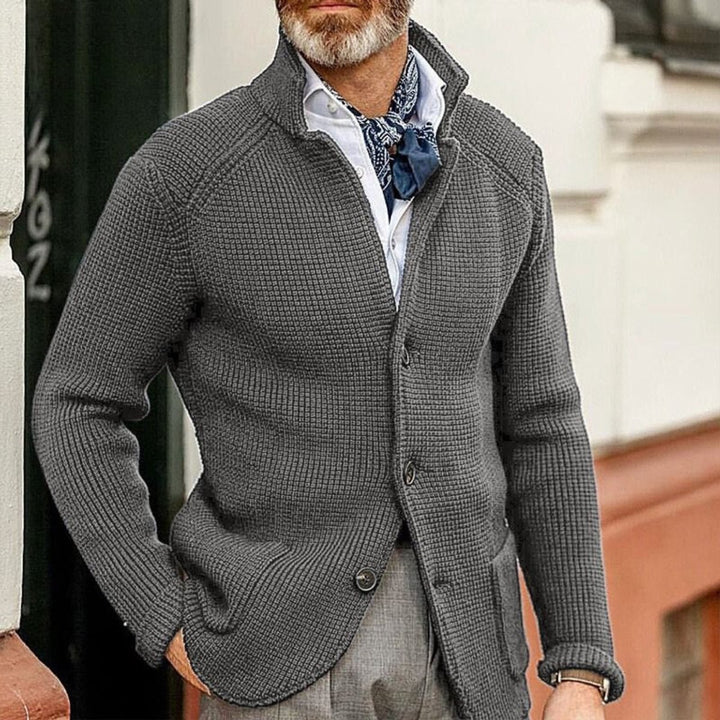 Herren Strickjacke Cardigan mit Knopfleiste in Waffeloptik - Grau