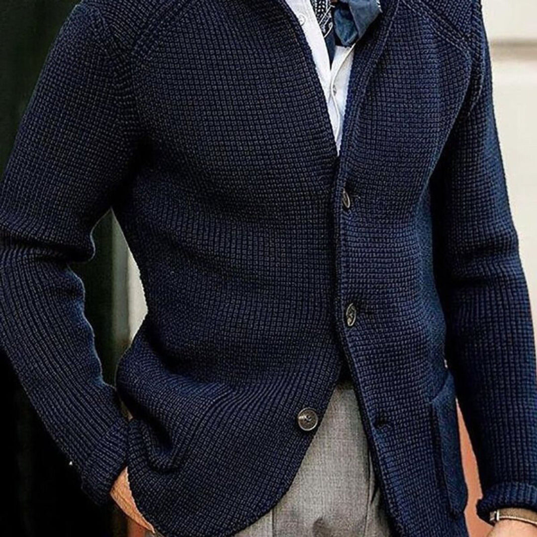 Herren Strickjacke Cardigan mit Knopfleiste in Waffeloptik - Blau