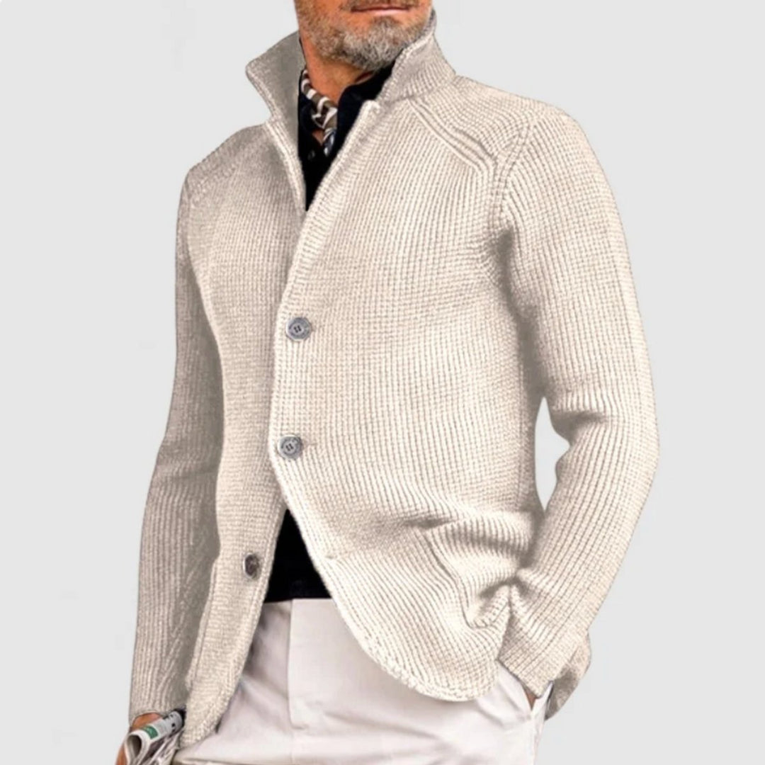 Herren Strickjacke Cardigan mit Knopfleiste in Waffeloptik - Weiß