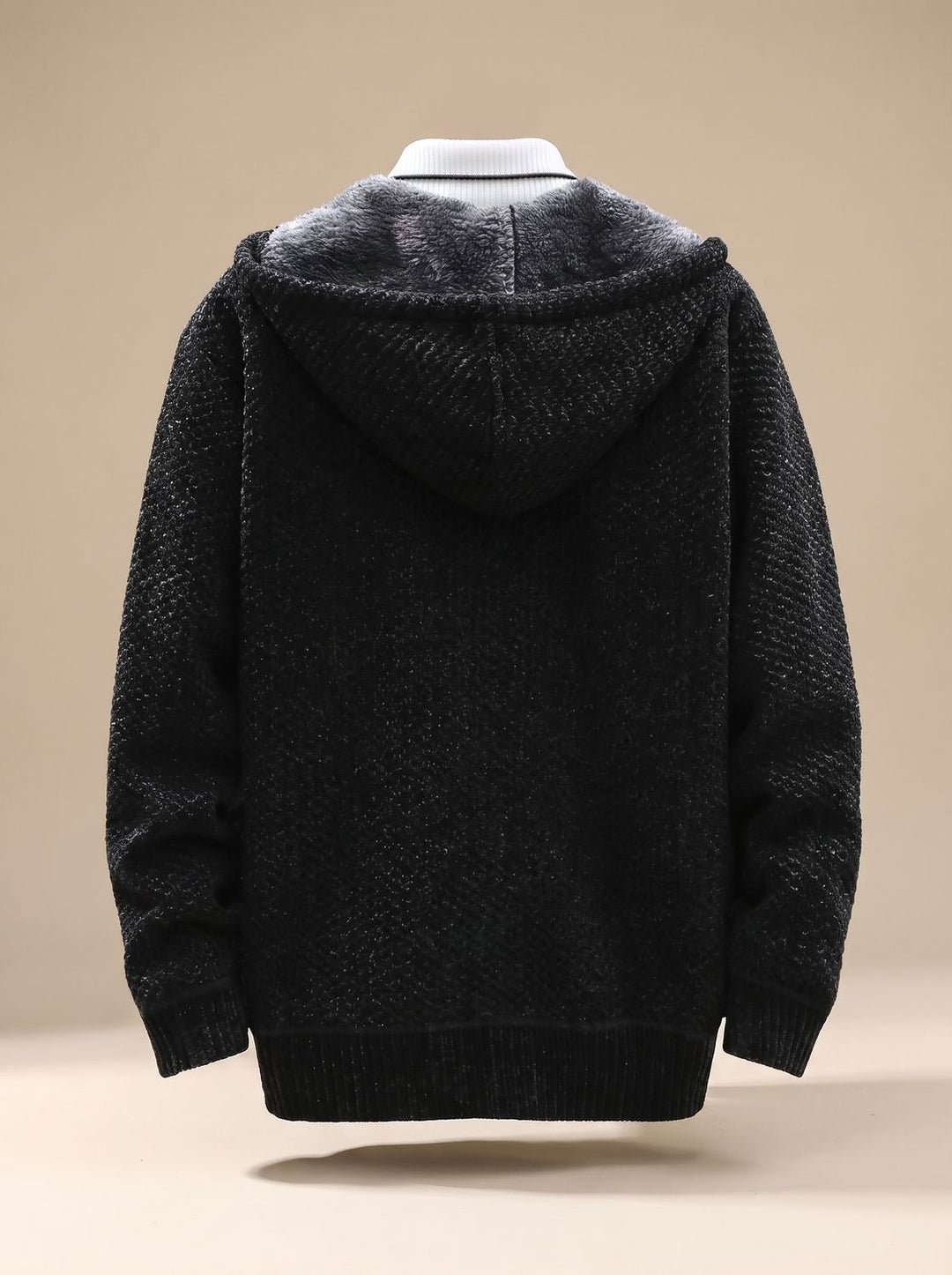 Herren Strickjacke mit Kapuze Reißverschluss Fleecefutter Waffelmuster
