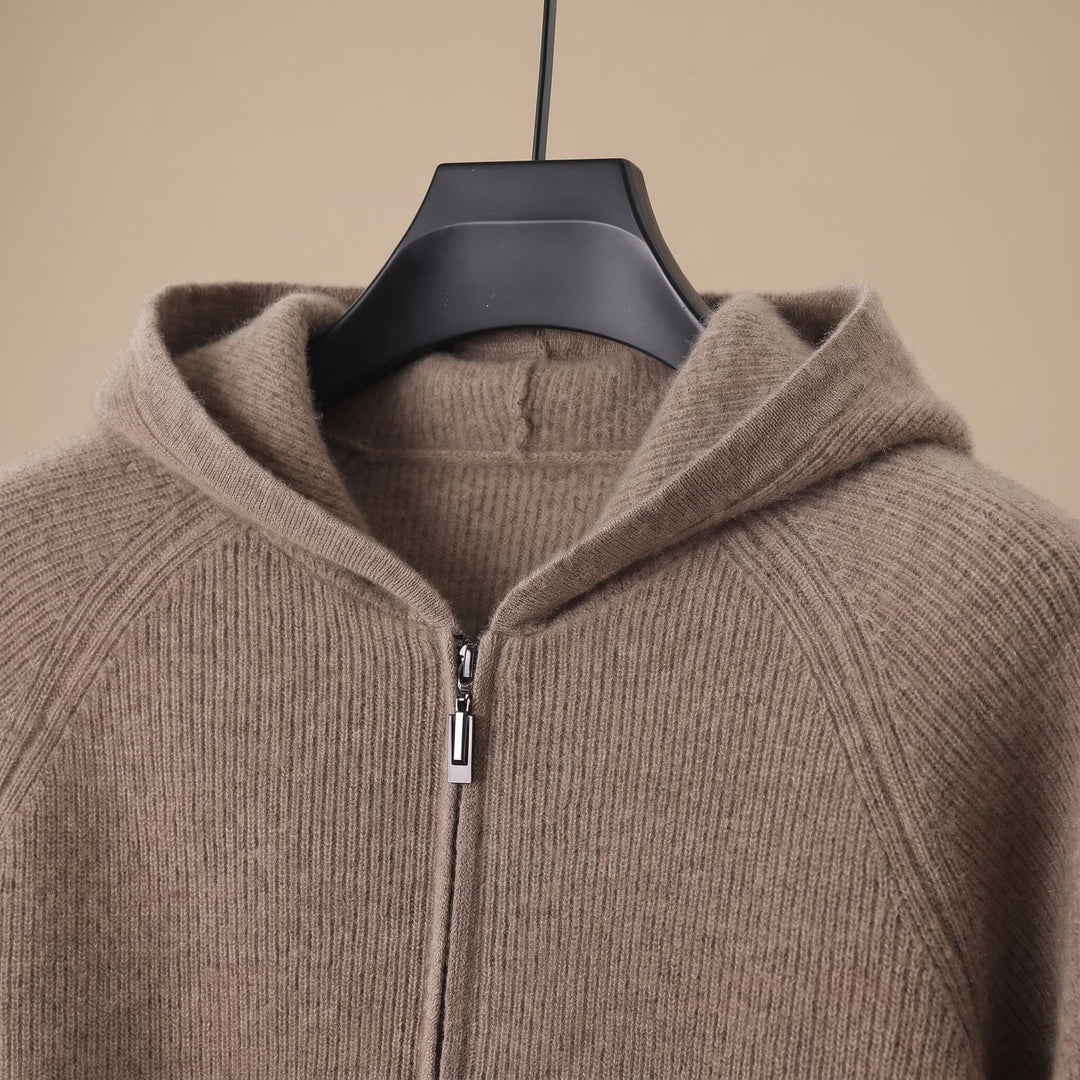 Herren Strickjacke mit Kapuze und Reißverschluss - Braun