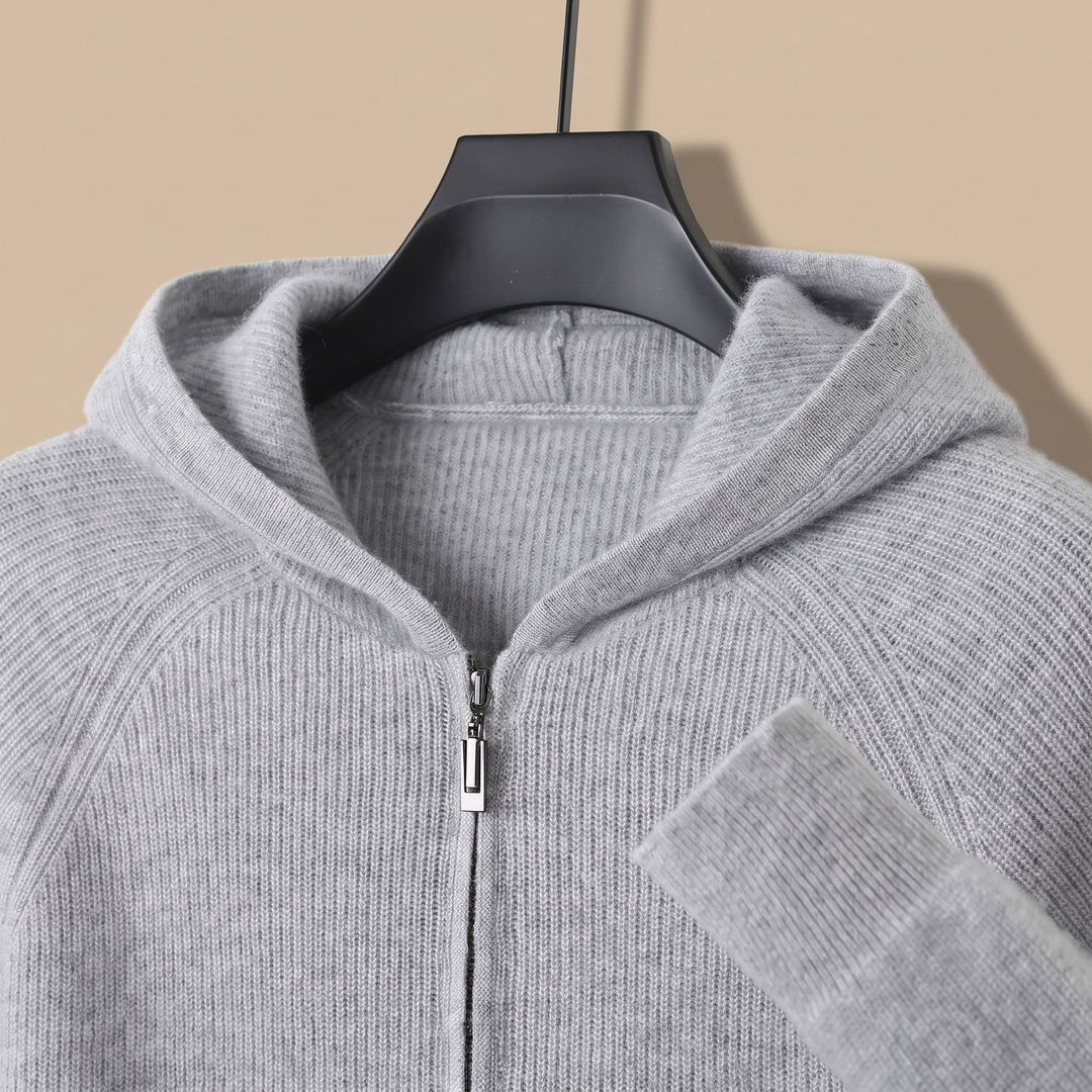 Herren Strickjacke mit Kapuze und Reißverschluss - Grau
