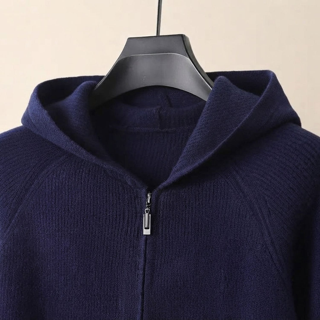 Herren Strickjacke mit Kapuze und Reißverschluss - Marineblau