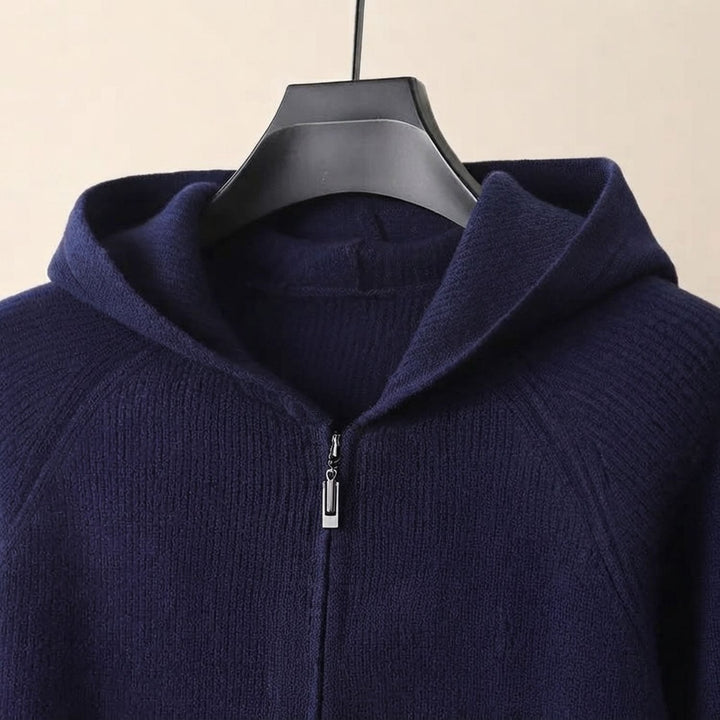 Herren Strickjacke mit Kapuze und Reißverschluss - Marineblau