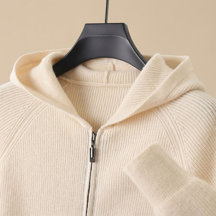 Herren Strickjacke mit Kapuze und Reißverschluss - Beige