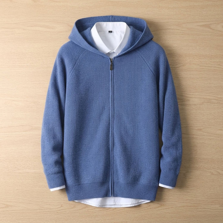 Herren Strickjacke mit Kapuze und Reißverschluss - Blau