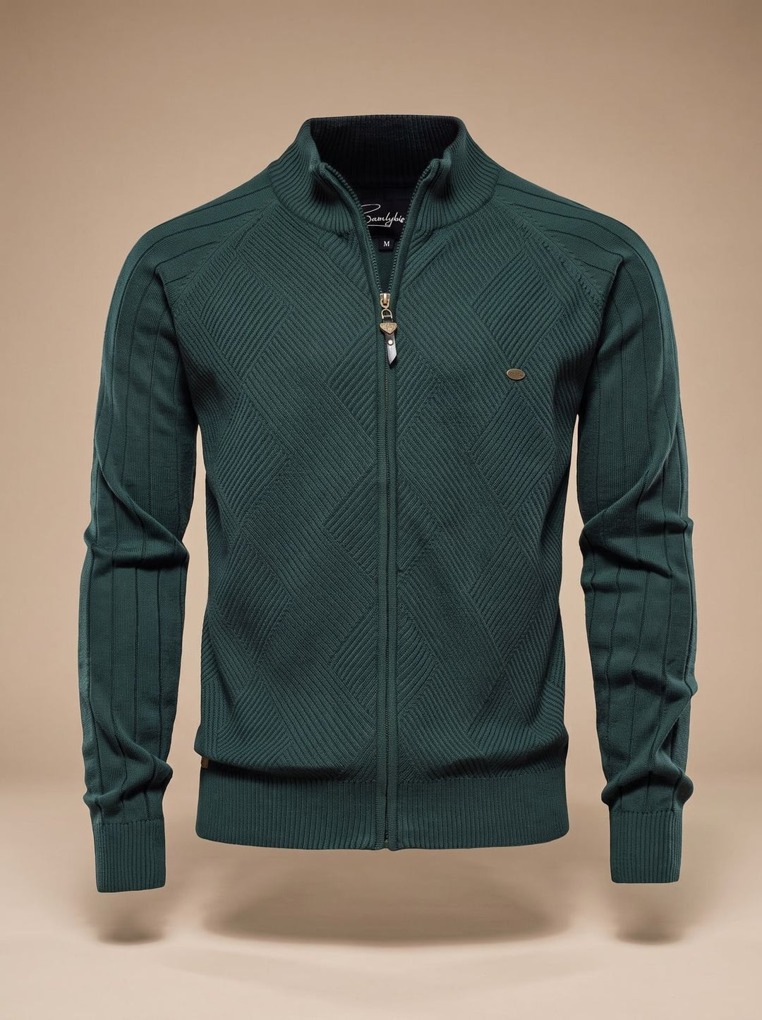 Herren Strickjacke mit Reißverschluss Stehkragen Slim-Fit - Grün