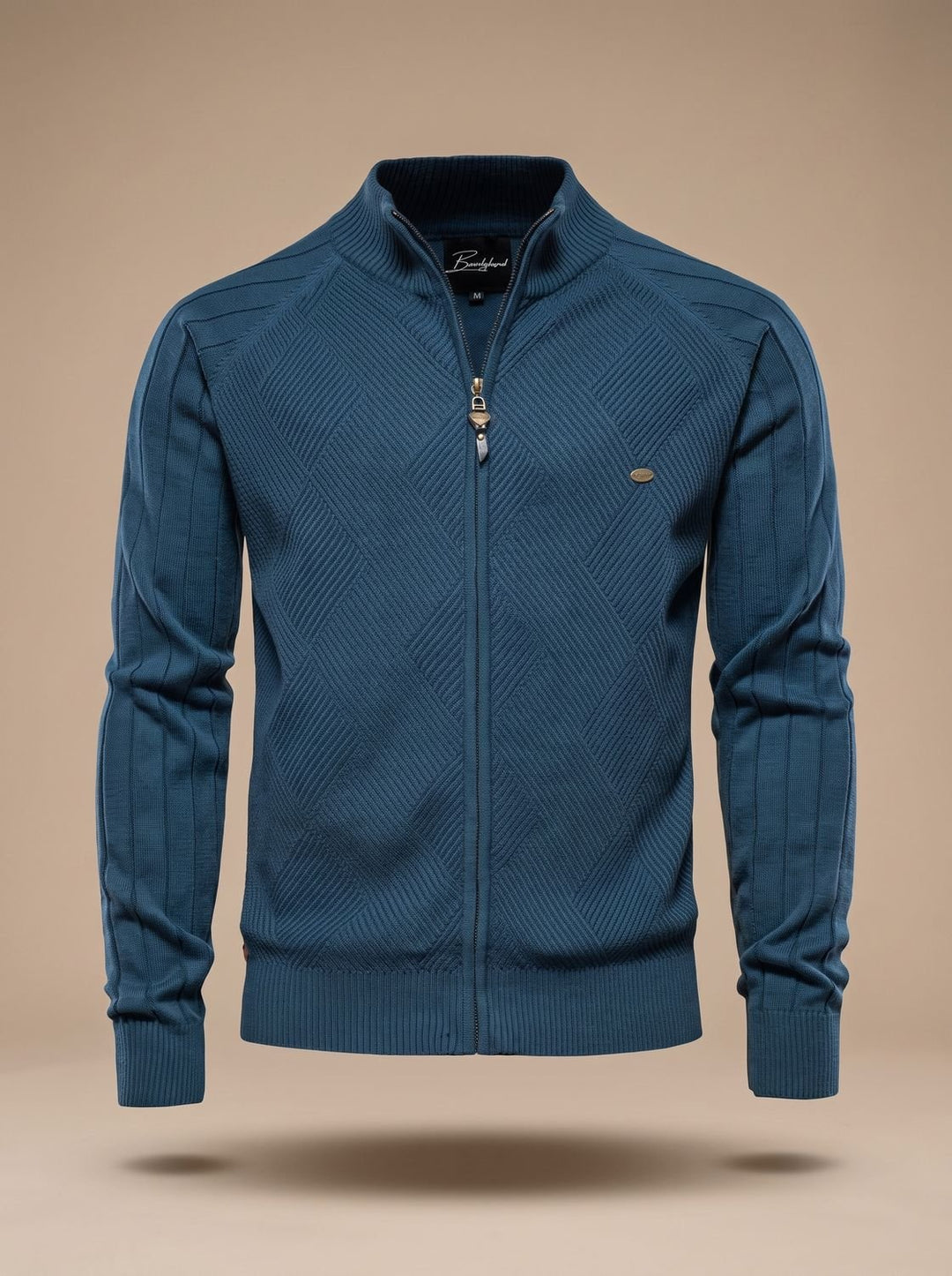 Herren Strickjacke mit Reißverschluss Stehkragen Slim-Fit - Blau