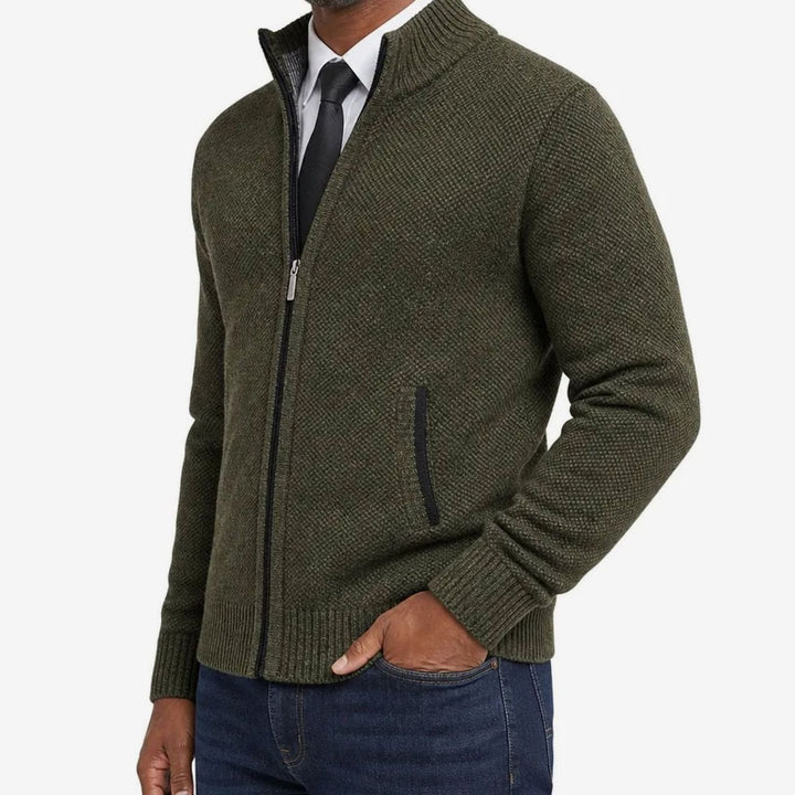 Herren Strickjacke mit Reißverschluss Stehkragen Strukturstrick