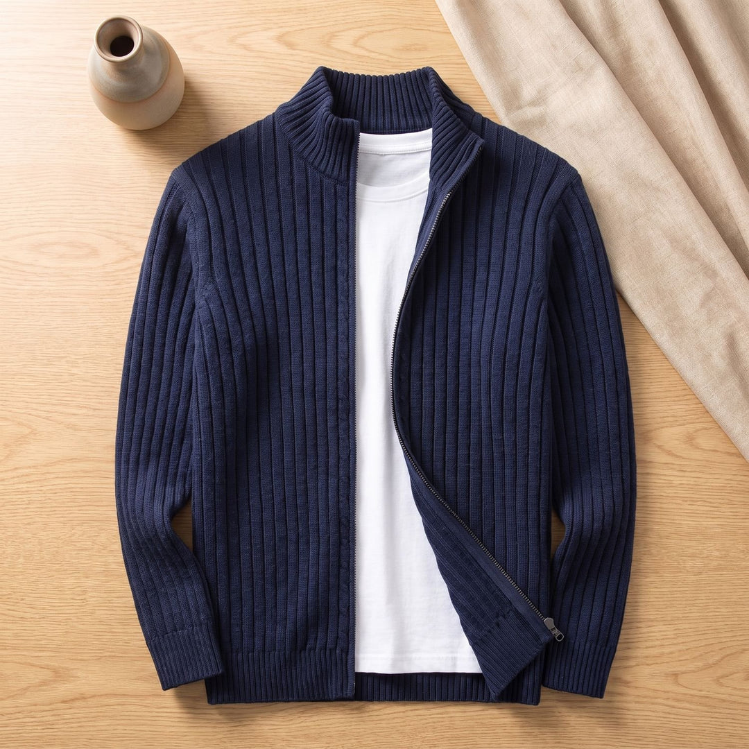 Herren Strickjacke mit Stehkragen und Reißverschluss - Blau