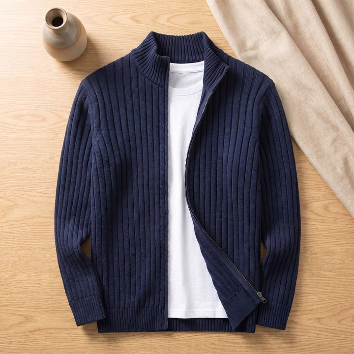 Herren Strickjacke mit Stehkragen und Reißverschluss - Blau
