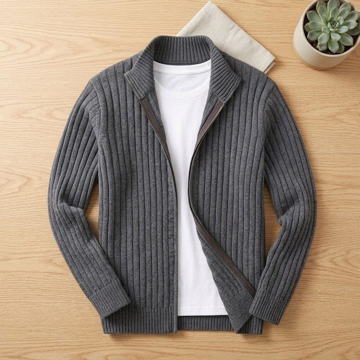 Herren Strickjacke mit Stehkragen und Reißverschluss - Dunkelgrau