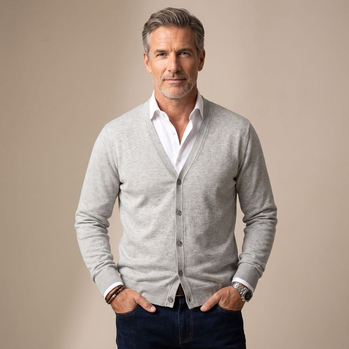 Herren Strickjacke V-Ausschnitt Knopfleiste Regular Fit - Grau