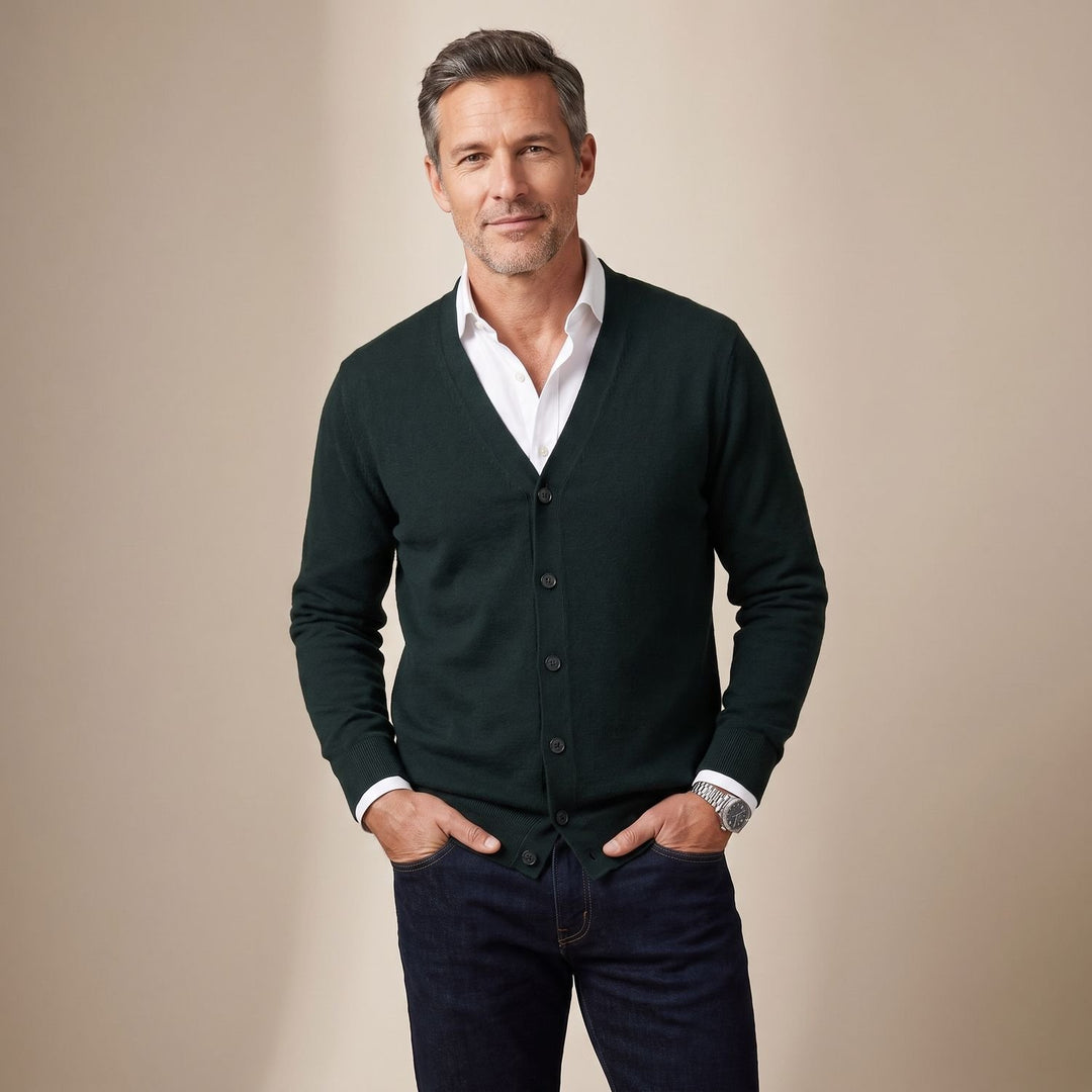 Herren Strickjacke V-Ausschnitt Knopfleiste Regular Fit