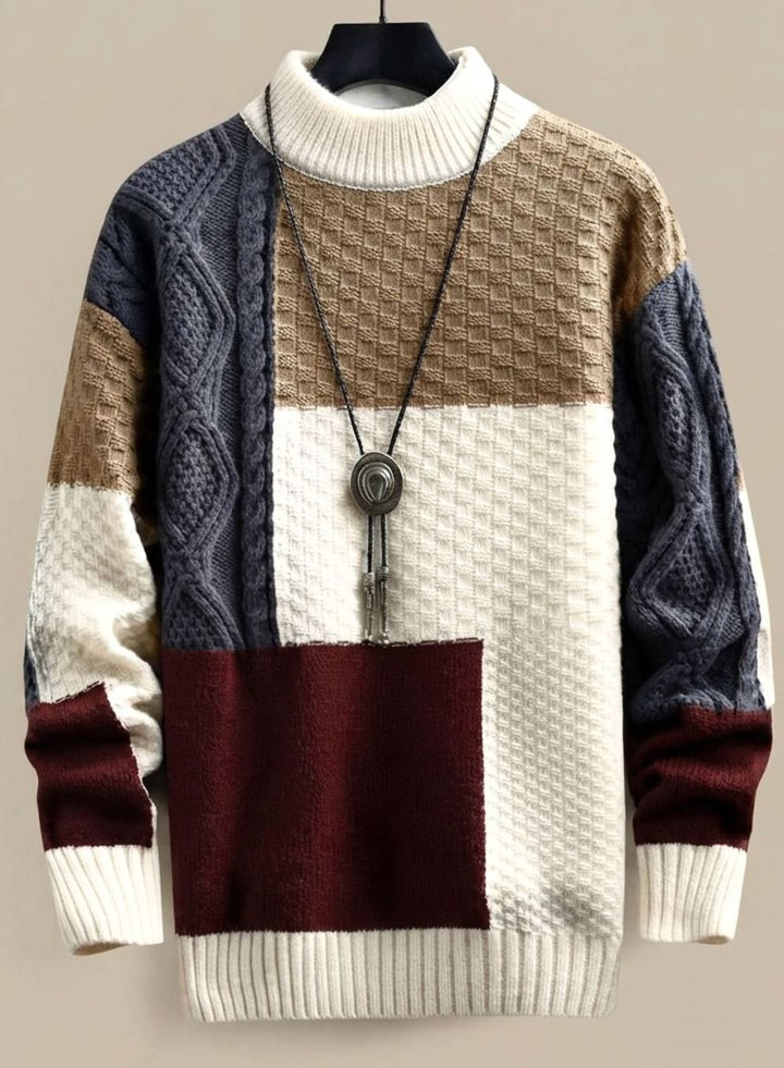 Herren Strickpullover Colorblock Grobstrick Cardigan - Rot