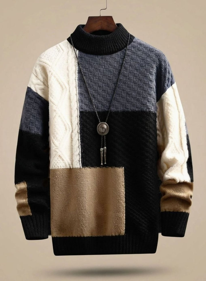 Herren Strickpullover Colorblock Grobstrick Cardigan - Schwarz
