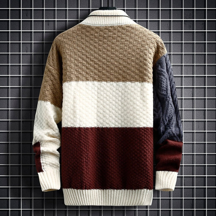Herren Strickpullover Colorblock Grobstrick Cardigan Langarm